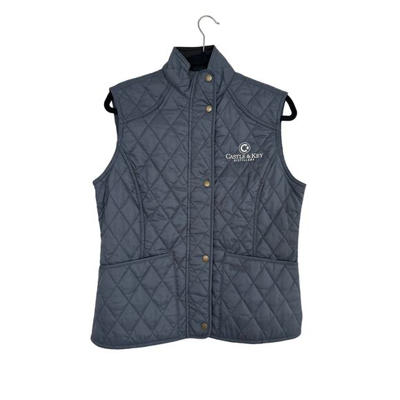 NWOT Barbour Blue Quilted Vest Womens Size 8 -Castle & Key Distillery Branded - Picture 1 of 7